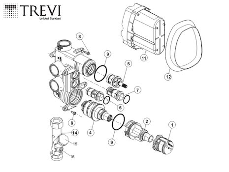 Trevi TT built in shower valve - no faceplate or handles (TT A3969NU) spares breakdown diagram