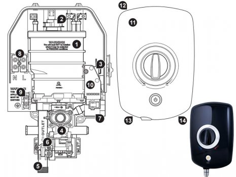 Triton Black Chic electric shower (Black Chic) spares breakdown diagram